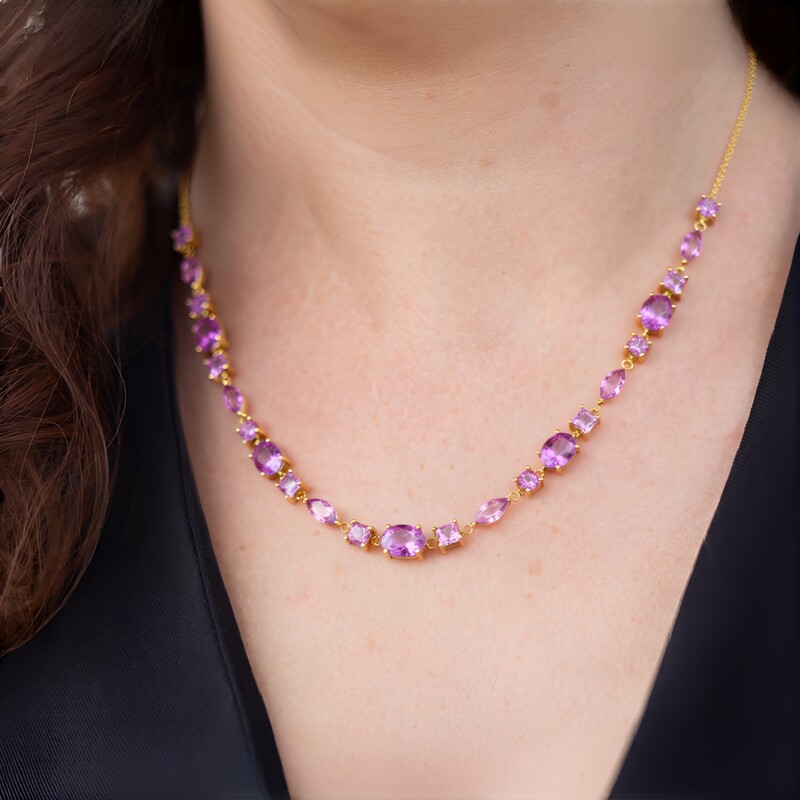 Zilveren halsketting met Boliviaanse amethisten