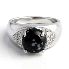 Anello da uomo in argento con Ossidiana Fiocco di Neve