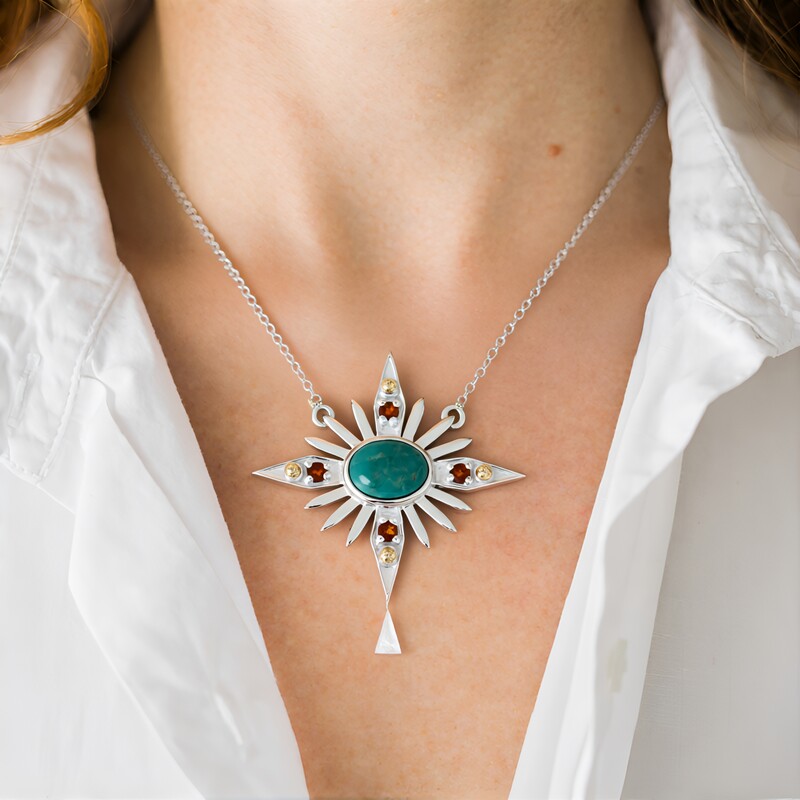 Tyrone Turquoise Silver Necklace (Granulieren)