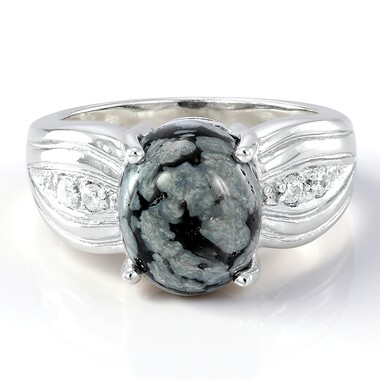Anillo de hombre en plata con Obsidiana Copo de Nieve