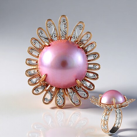Anello in argento con Perla Mabe Rosa (Gems en Vogue)