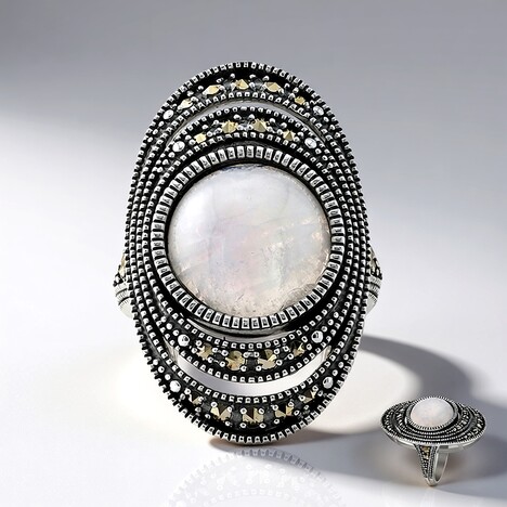Anello in argento con Pietra di Luna Arcobaleno (Annette classic)