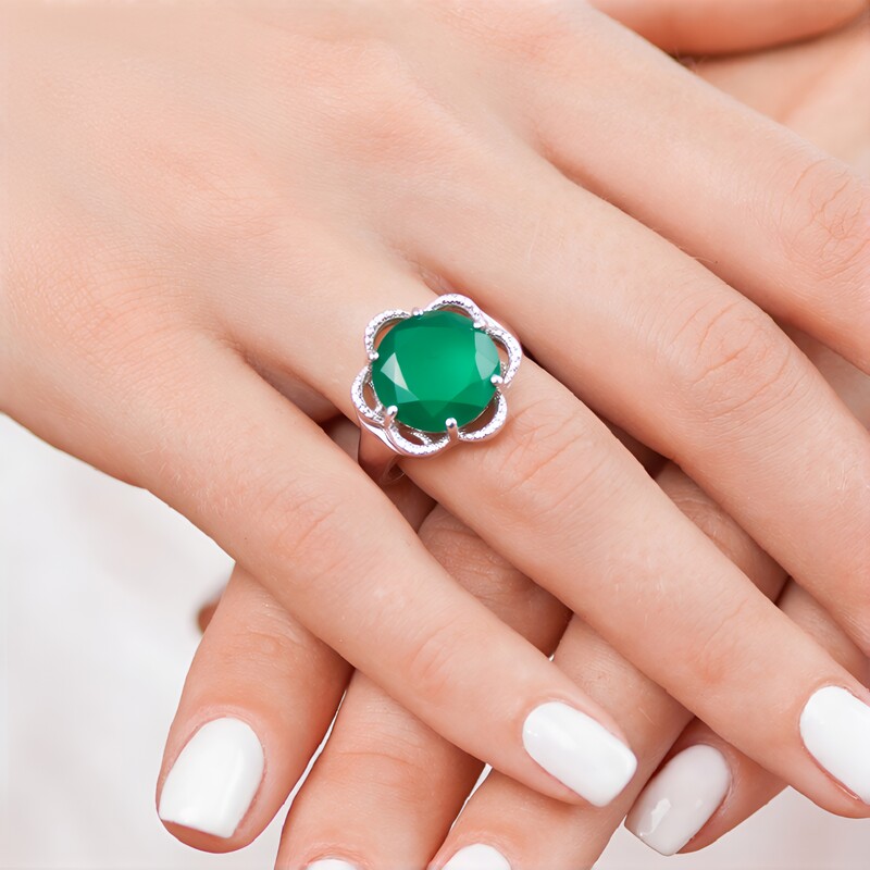 Zilveren ring met een Groene onyx (Adela Silber)