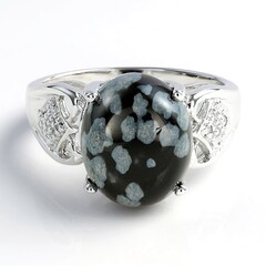 Anello in argento con Ossidiana Fiocco di Neve