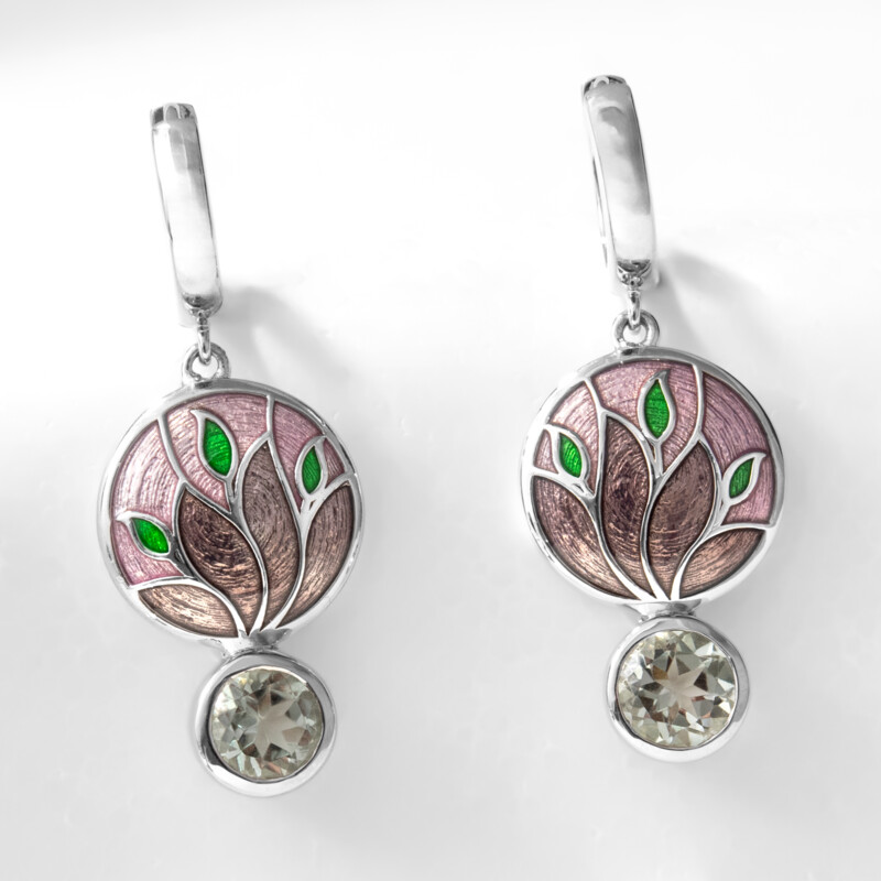 Boucles d'oreilles en argent et Améthyste verte (Adela Silber)