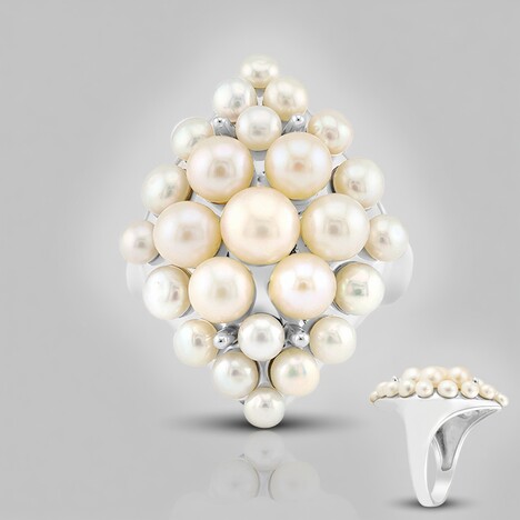 Anello in argento con Perla d'Acqua Dolce Bianca (Michelle Albala)