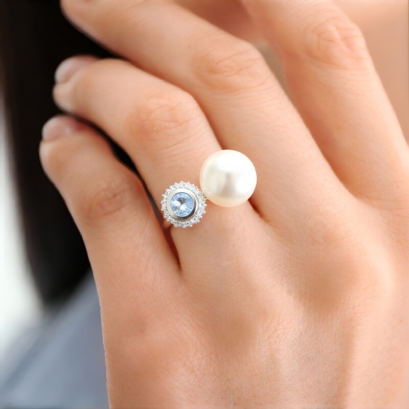 Zilveren ring met een zoetwater kweekparel (TPC)