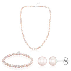 Zilveren set met Roze zoetwater kweekparels (TPC)