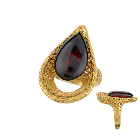 Anillo en plata con Ámbar cereza del Báltico (dagen)