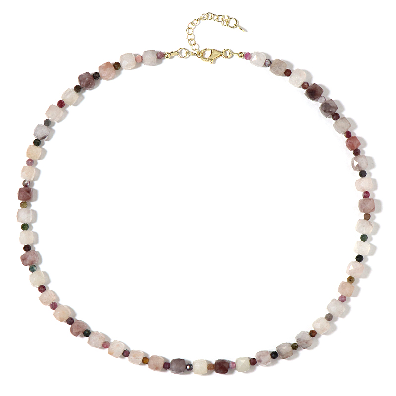 Brazilian Quartz & Tourmaline Gold Silver Necklace