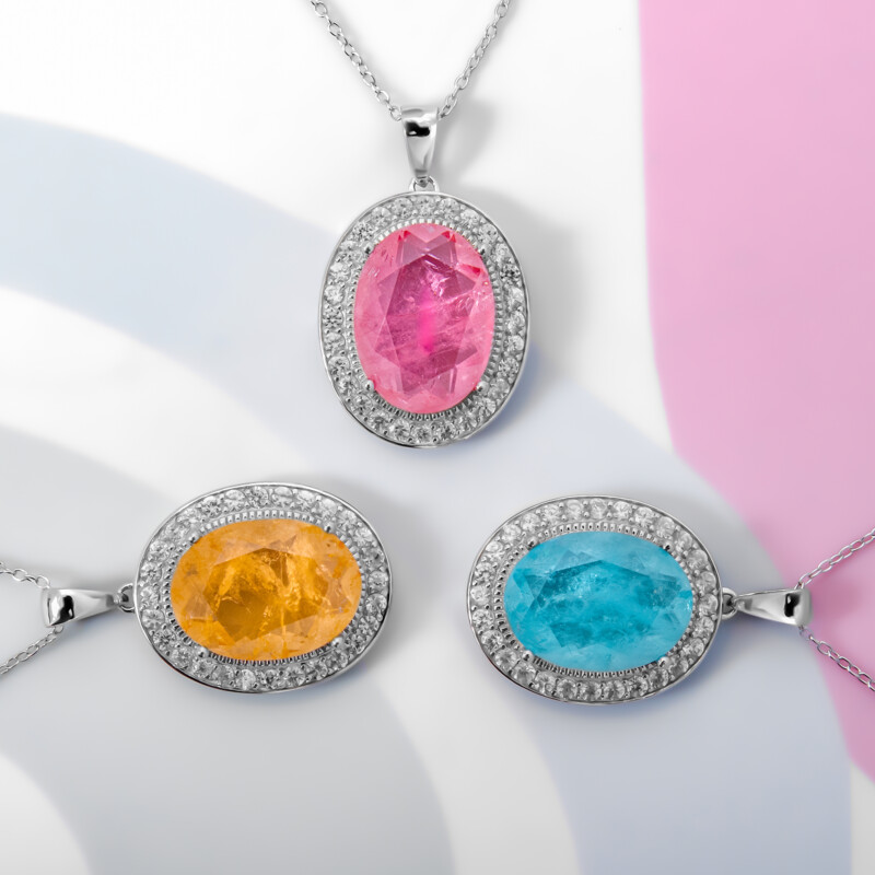 Pfirsichfarbener Pastell-Quarz-Silberhalskette