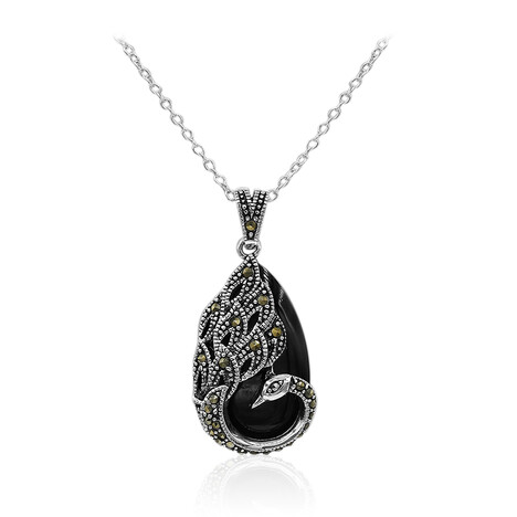 Schwarzer Onyx-Silberhalskette