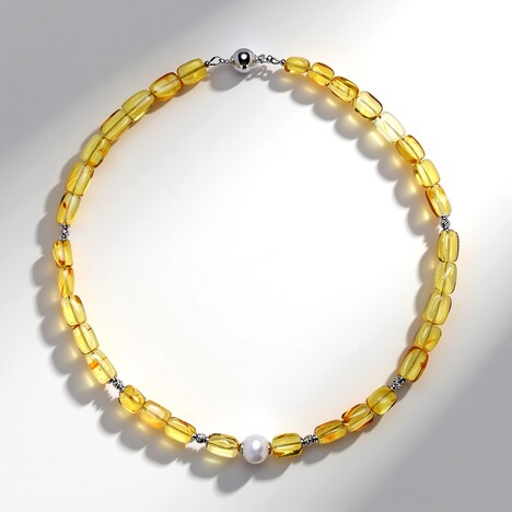 Collana in argento con Ambra Milky Baltica (MONOSONO COLLECTION)