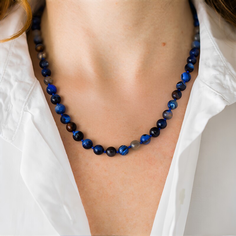 Mongolischer Achat-Silberhalskette