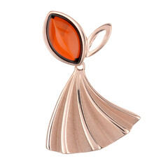 Collana Donna Riccio In Argento 925 Con Ambra Baltica Color Cognac - Ciondolo E Catena A Serpente 45-50 Cm Con Certificato