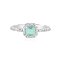 Zilveren ring met een Paraiba kleurige smaragd