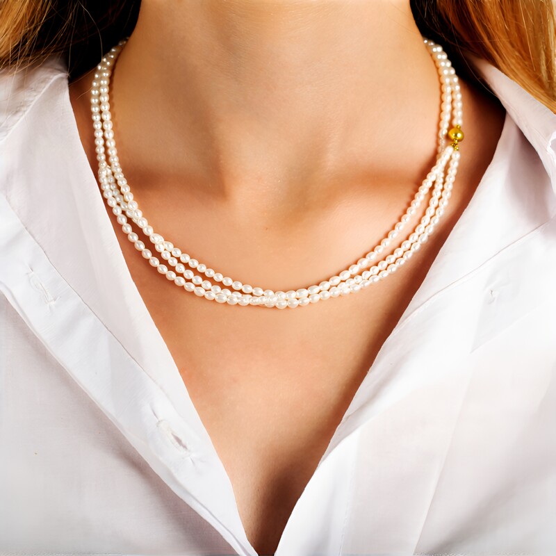 Collana in argento con Perla d'Acqua Dolce Bianca (Riya)