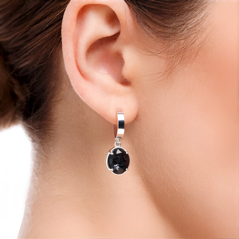 Schwarzer Rutilquarz-Silberohrringe