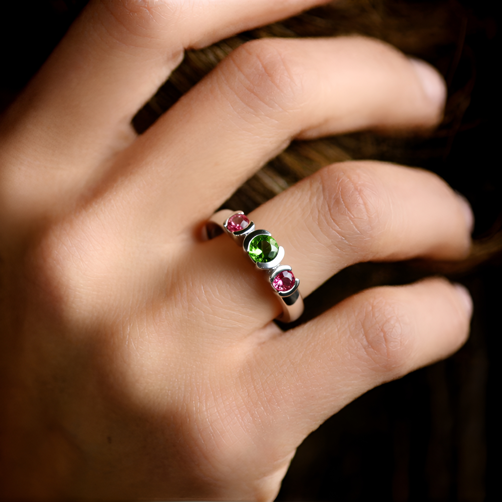 Bague En Argent 925 Et Or 24 Carats Avec Tourmaline Bi-colore - Taille 50 1/2, Neuf Avec étiquettes