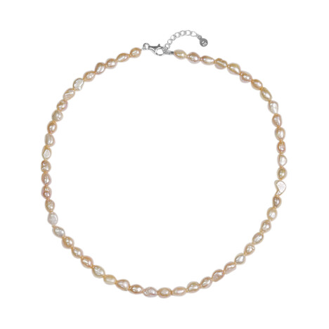 Collier en argent et Perle de culture d'eau douce de couleur pêche (TPC)