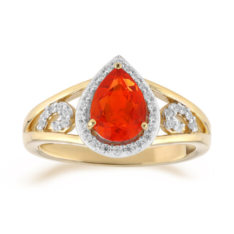 Bague en or et Opale de feu mexicaine AAA