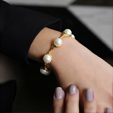 Weiße Süßwasserzuchtperlen-Silberarmband (Ornaments by de Melo)