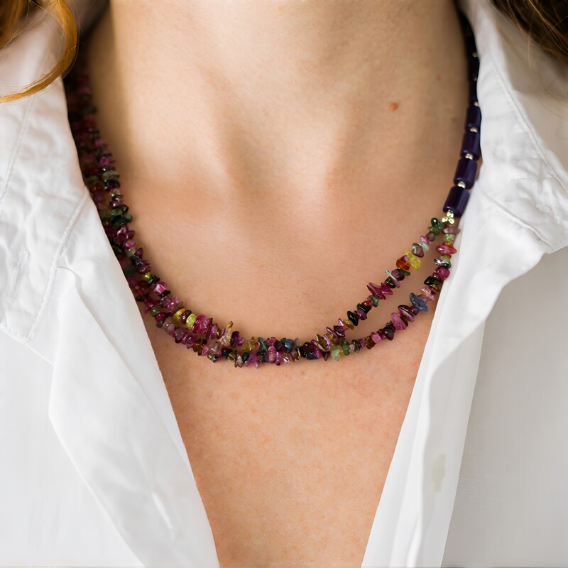 Fancy Tourmaline Silver Necklace (Riya)