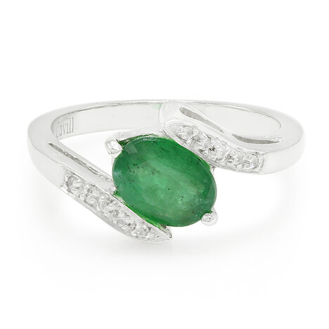 Anello placcato in platino con Smeraldo Bahia