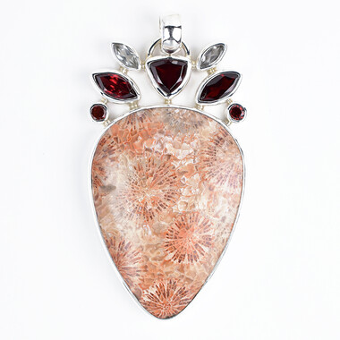 Pendentif en argent et Corail fossilisé