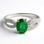 Anello placcato in platino con Smeraldo Bahia