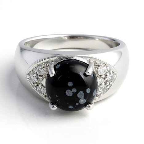 Anello da uomo in argento con Ossidiana Fiocco di Neve