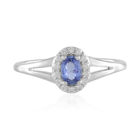 Zilveren ring met een Onverhitte blauwe Ceylon saffier