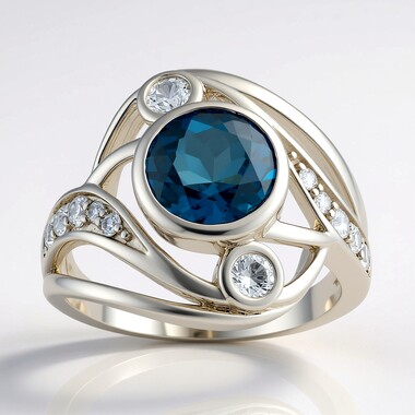 Pierścionek ze srebra rodowanego - Topaz niebieski London Blue (de Melo Essence)