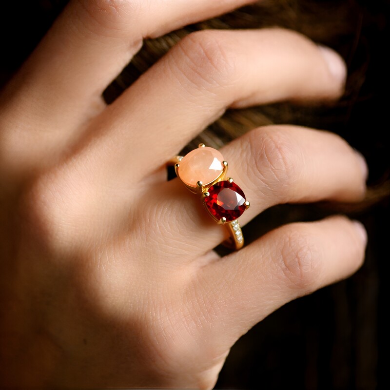 Anello in argento con Quarzo pesca pastello