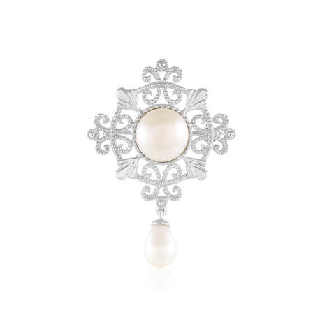 Weiße Süßwasserzuchtperlen-Silberanhänger/-brosche