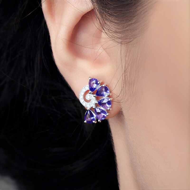 Tansanit-Silberohrringe