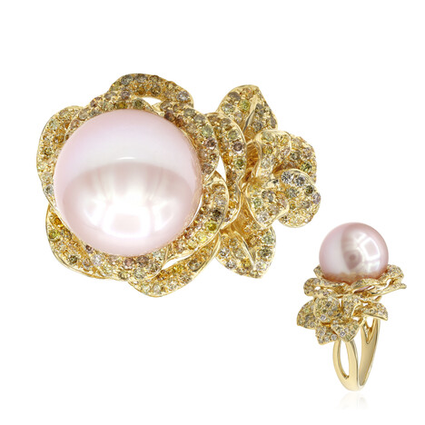 Gouden ring met een Roze zoetwater kweekparel (CIRARI)