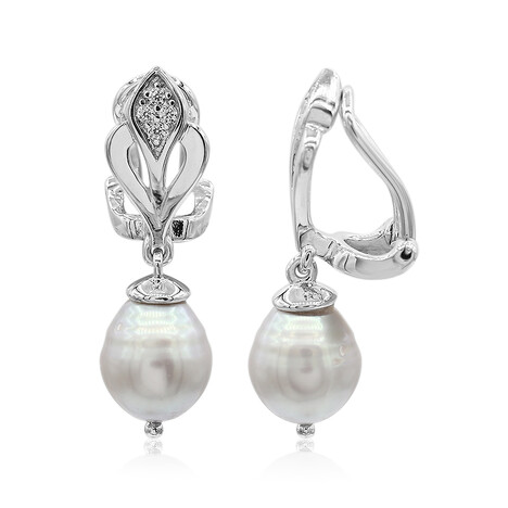 Zilveren oor clip met zoetwater kweekparels (TPC)