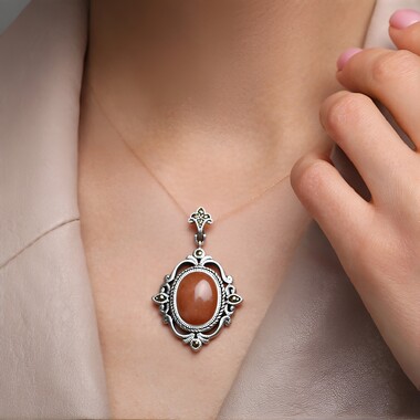 Pendentif en argent et Pierre de lune pêche (Annette classic)