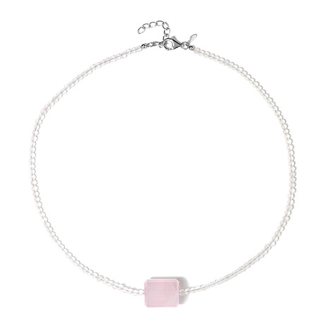 Zilveren halsketting met een rozen kwarts