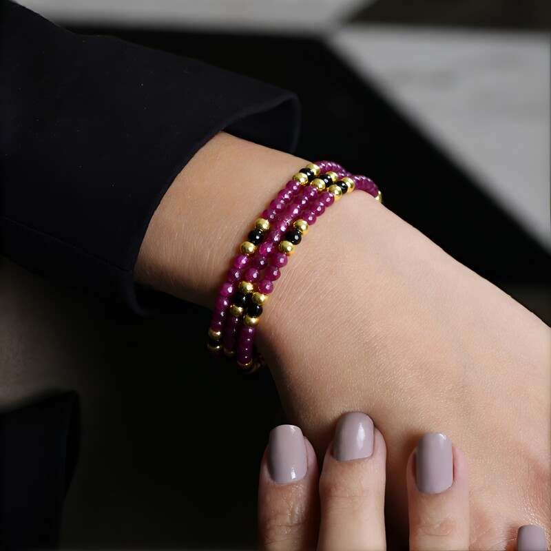 Stalen armband met zwarte spinelstenen (Riya)