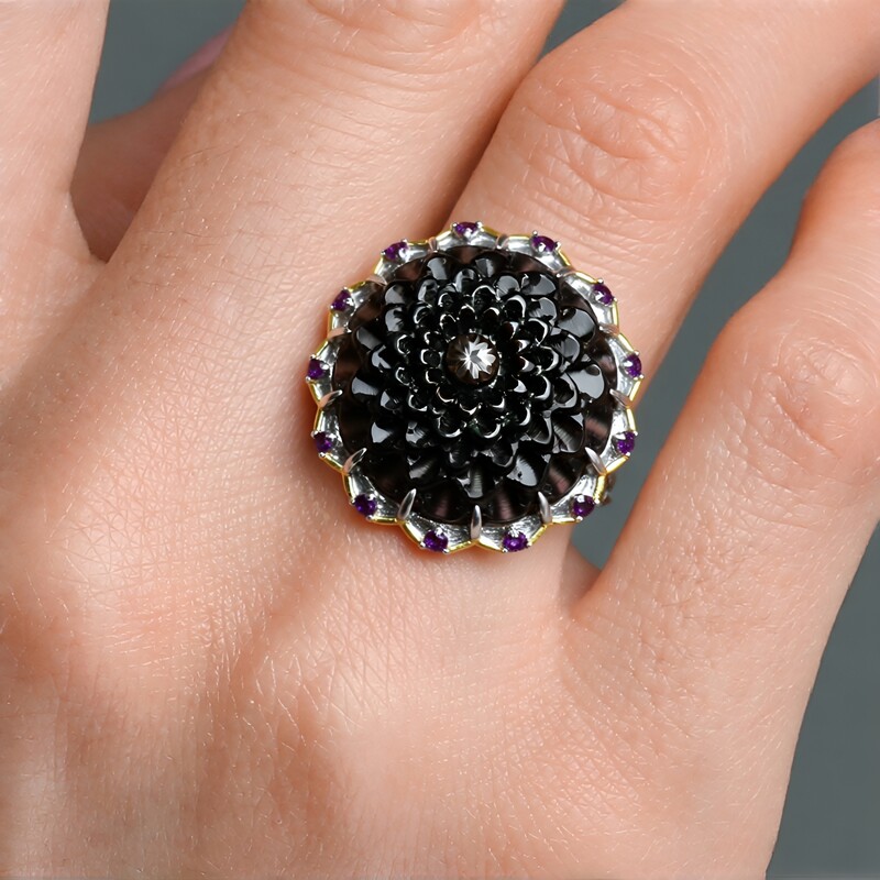 Schwarzes Perlmutt-Silberring (Gems en Vogue)