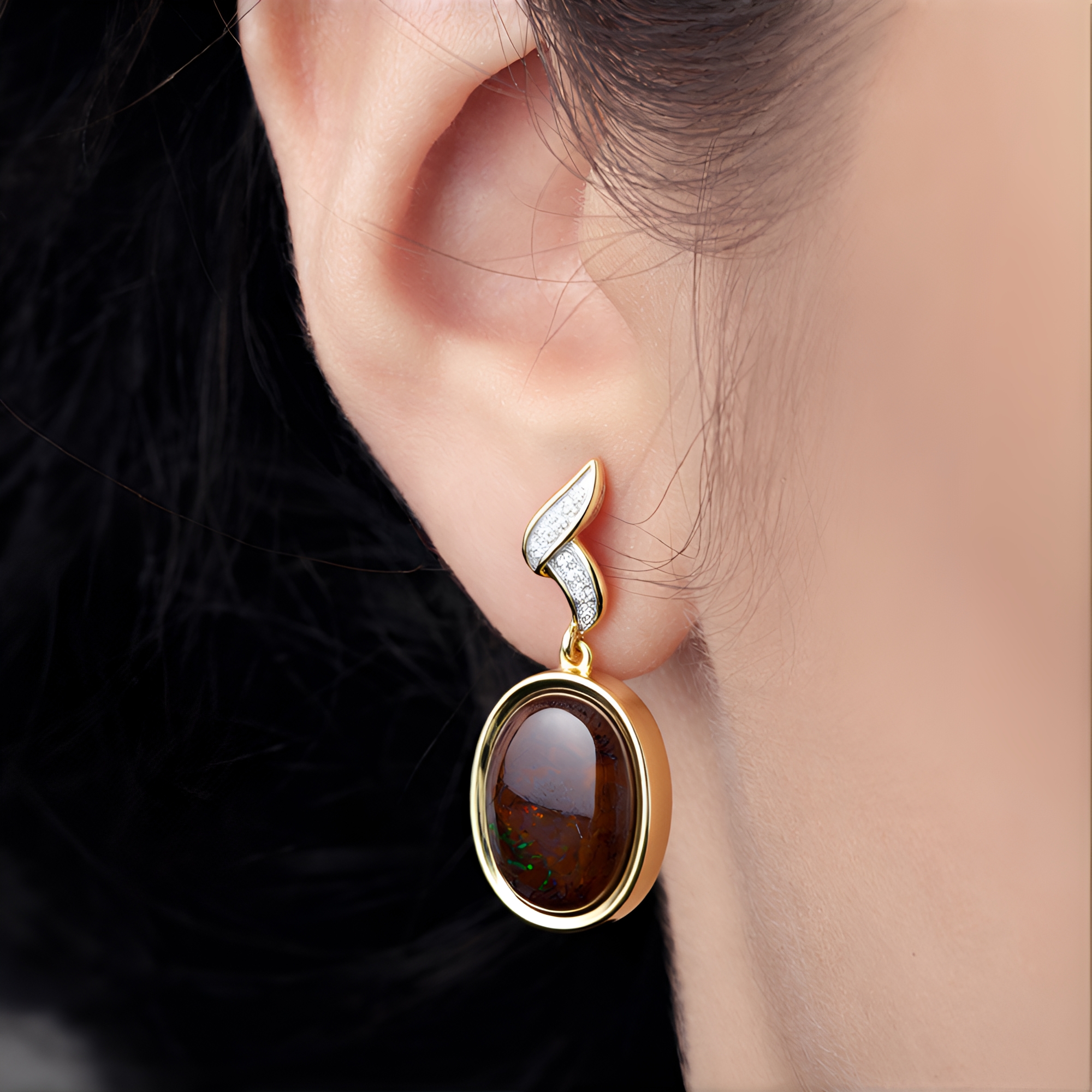 Boucles D'oreilles Pendantes En Argent 925 Avec Opales Boulder D'Australie - Neuf Avec étiquettes