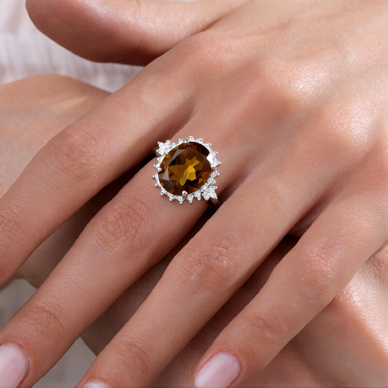 Bague en argent et Quartz cognac