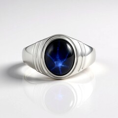 Zilveren ring met een blauwe ster saffier (de Melo Essence)