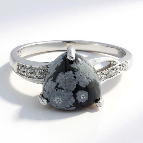 Anello in argento con Ossidiana Fiocco di Neve