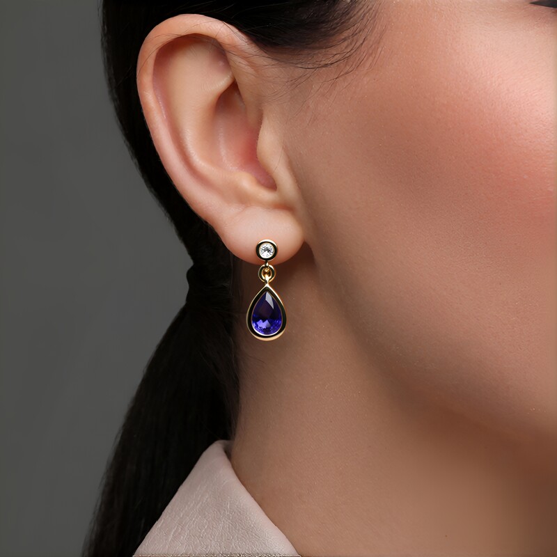 Boucles d'oreilles en or et Tanzanite AAA