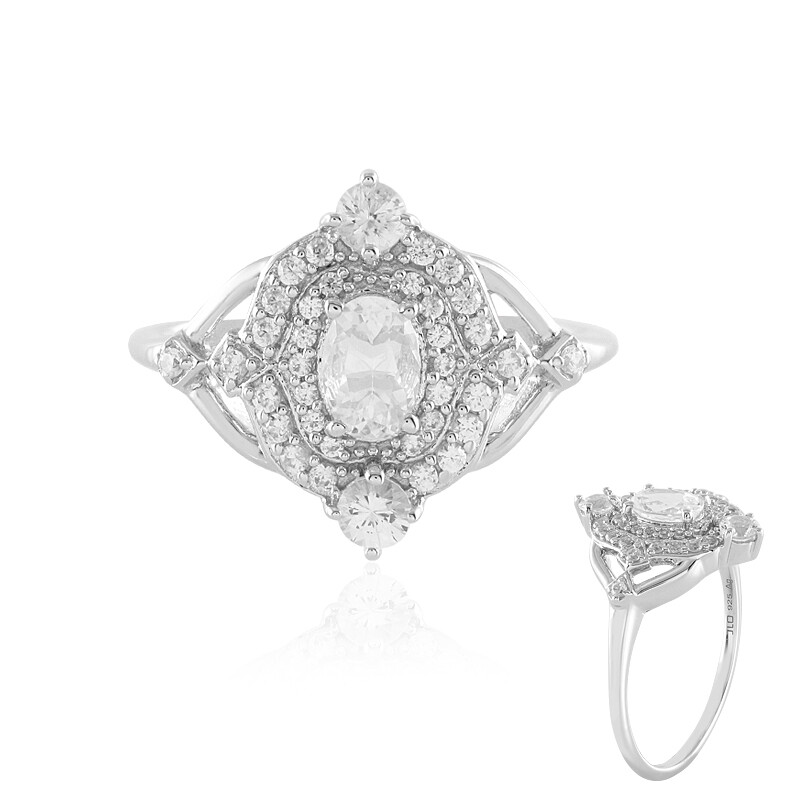 Saphir blanc de Madagascar Bague en argent plaqué 925,