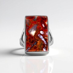 Anello in argento con Legno di Palma Pietrificato