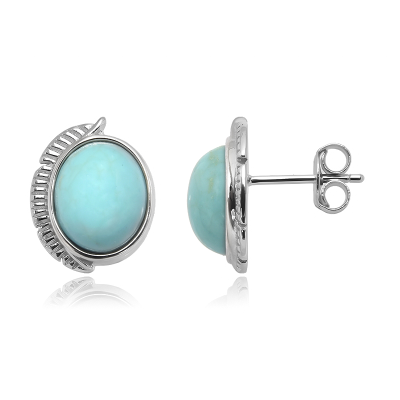 Orecchini A Perno In Argento Sterling 925 Con Sfera Turchese Simulato – Finitura Lucida - 2